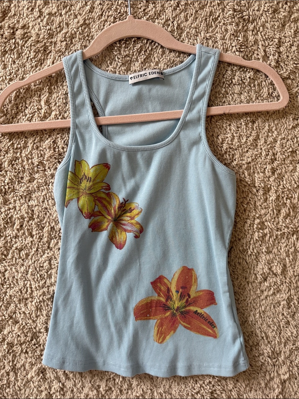 Aelfric Eden Light Blue Ribbed Floral Crop Tank